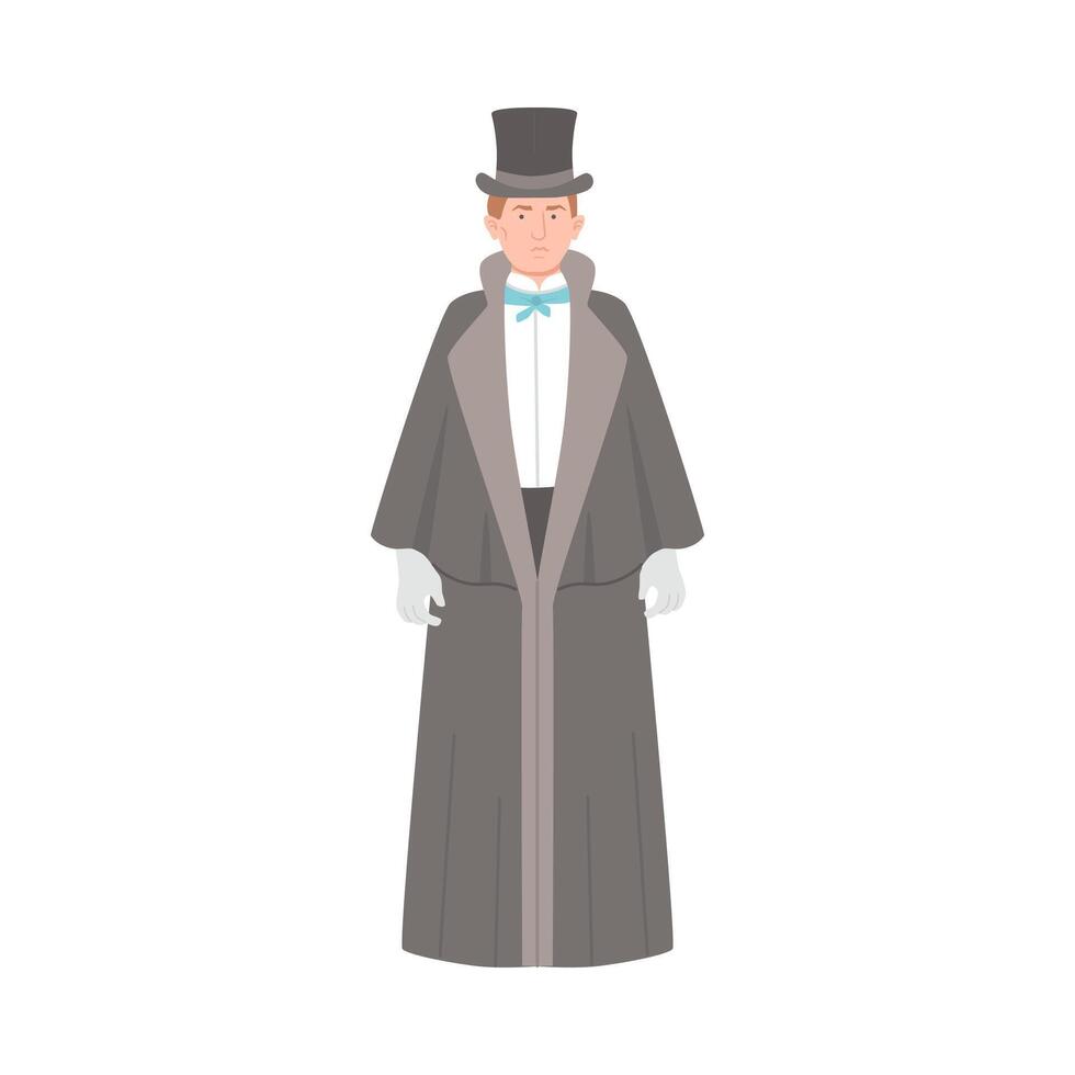 Man in historical costume of 19th century. Victorian fashion cartoon illustration vector