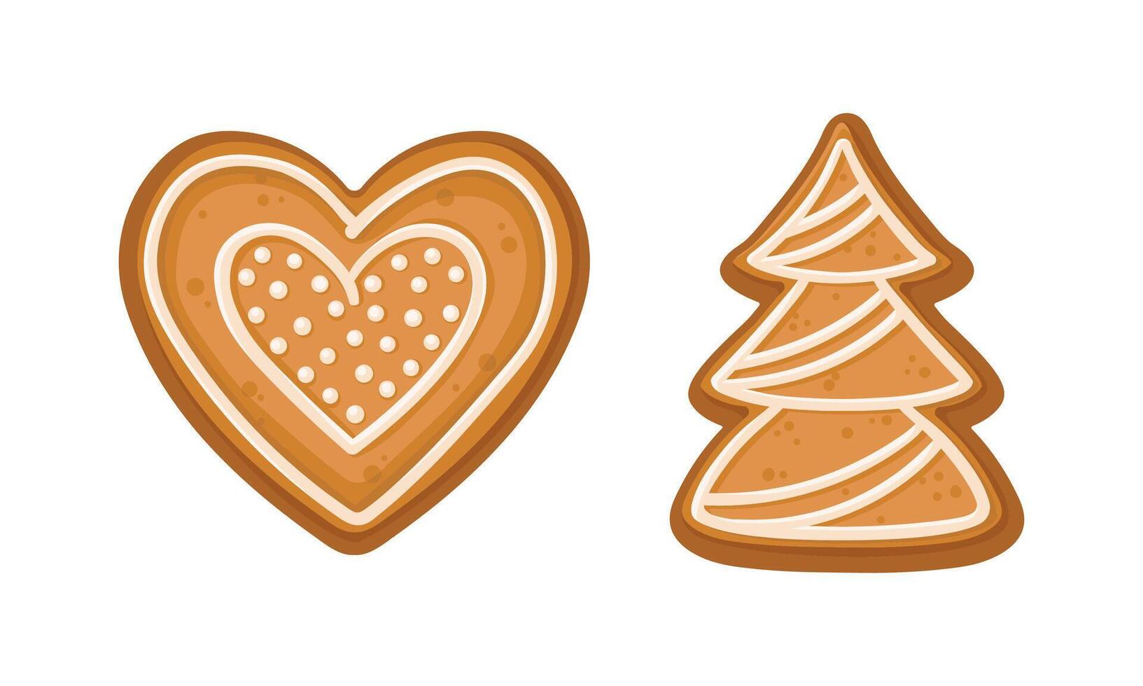 Heart and Fir as Shaped Baked Cookie and Merry Christmas Symbol Set vector