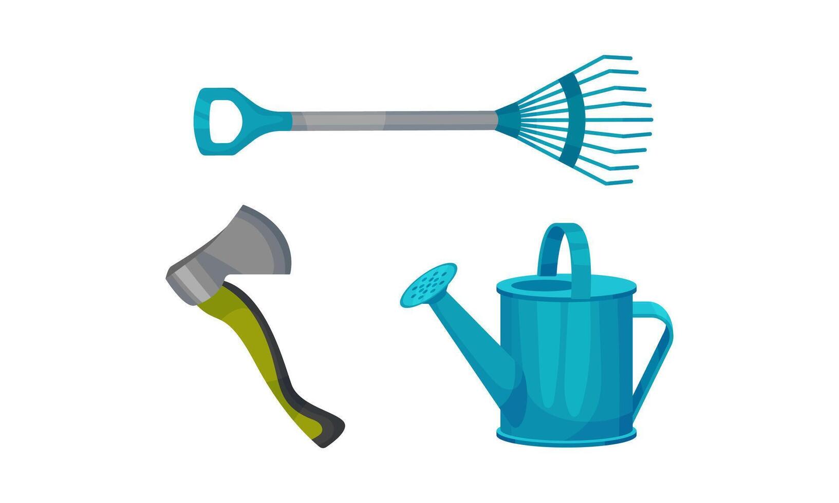 Hoe or Rake and Watering Can as Garden Tools and Equipment Set vector
