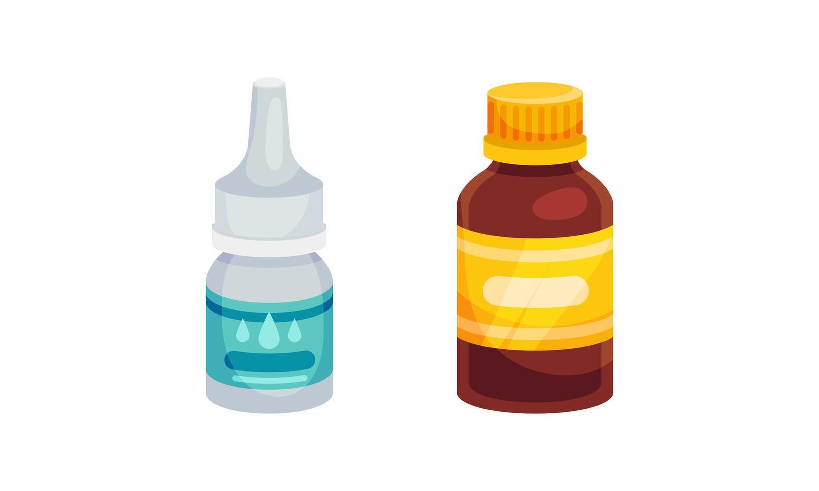 Nasal Drops and Vial with Tablet or Pill as Pharmaceutical Medication Set vector
