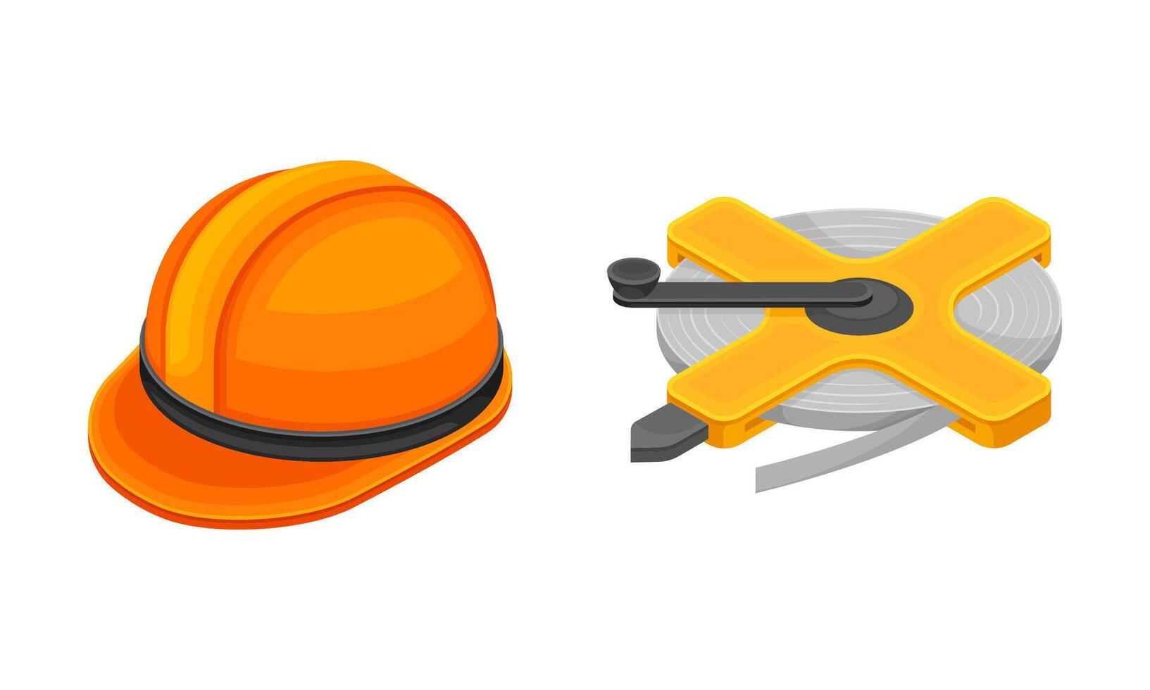 Mining geological industry tools set. Safety hardhat and rope reel illustration vector