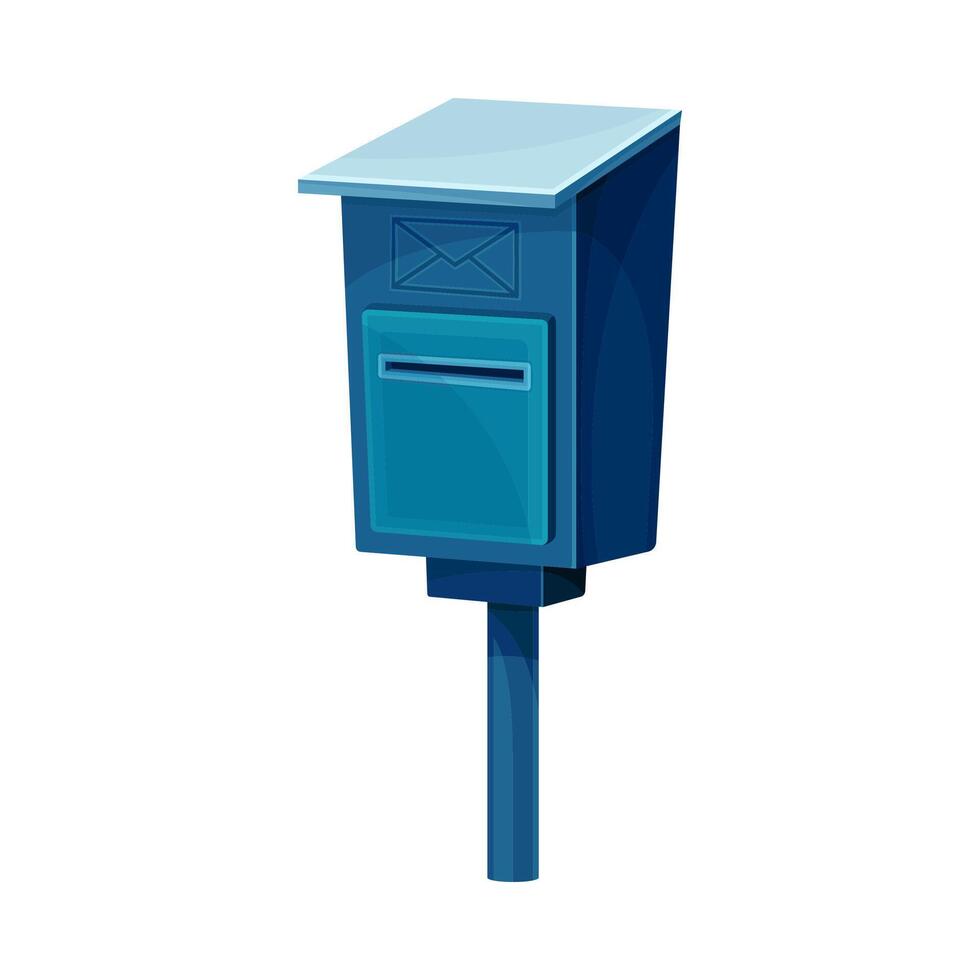 Mailbox for correspondence delivery. Blue retro street post box for paper letters and newspapers flat illustration vector