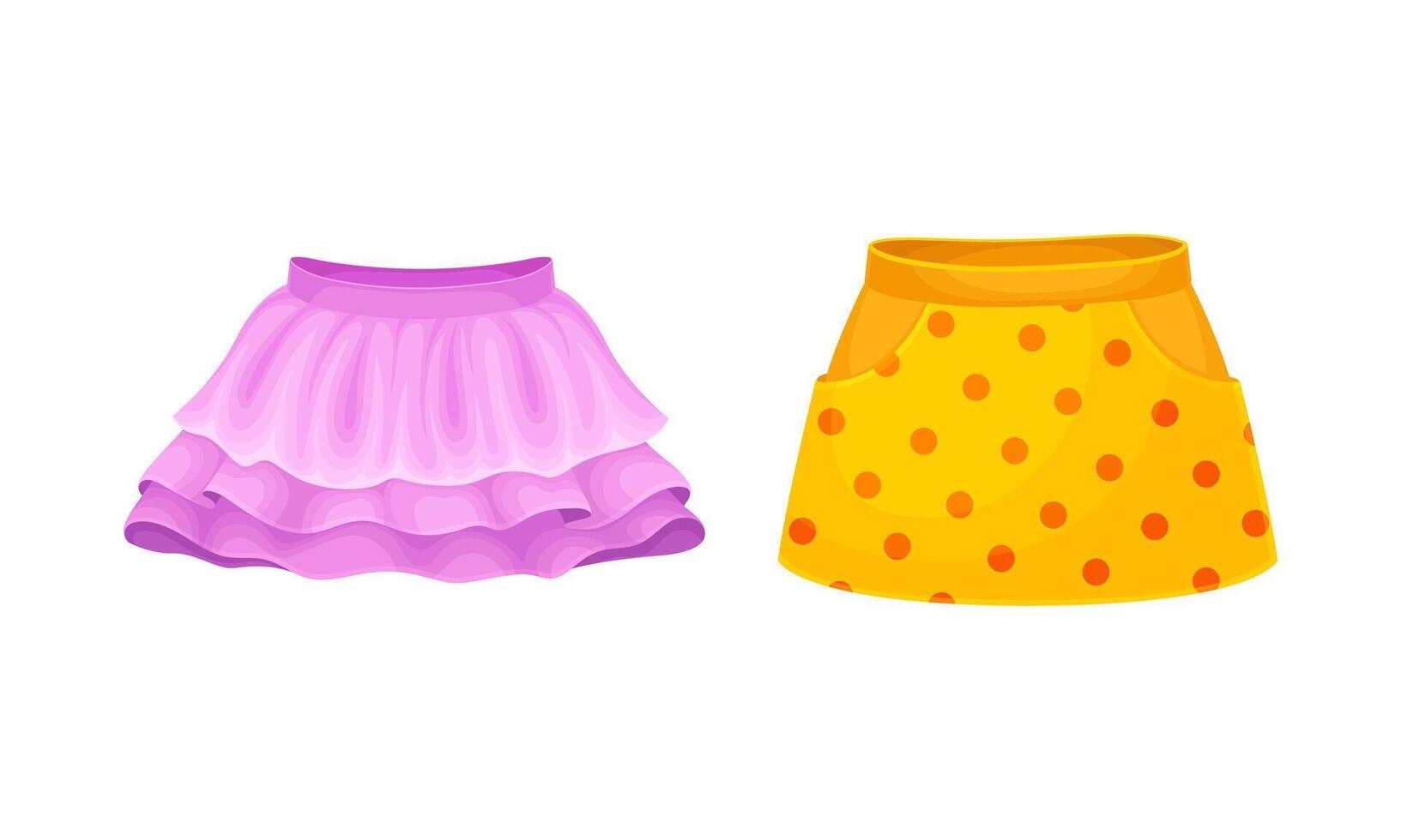 Summer clothes for little girl set. Pink and yellow cotton skirts cartoon illustration vector