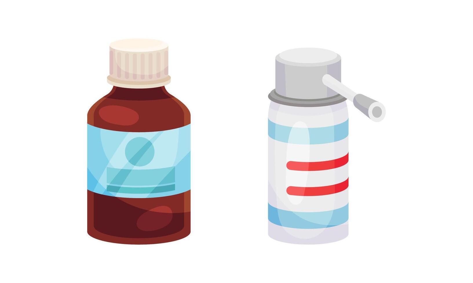 Vial with Tablet or Pill and Spray as Pharmaceutical Medication Set vector