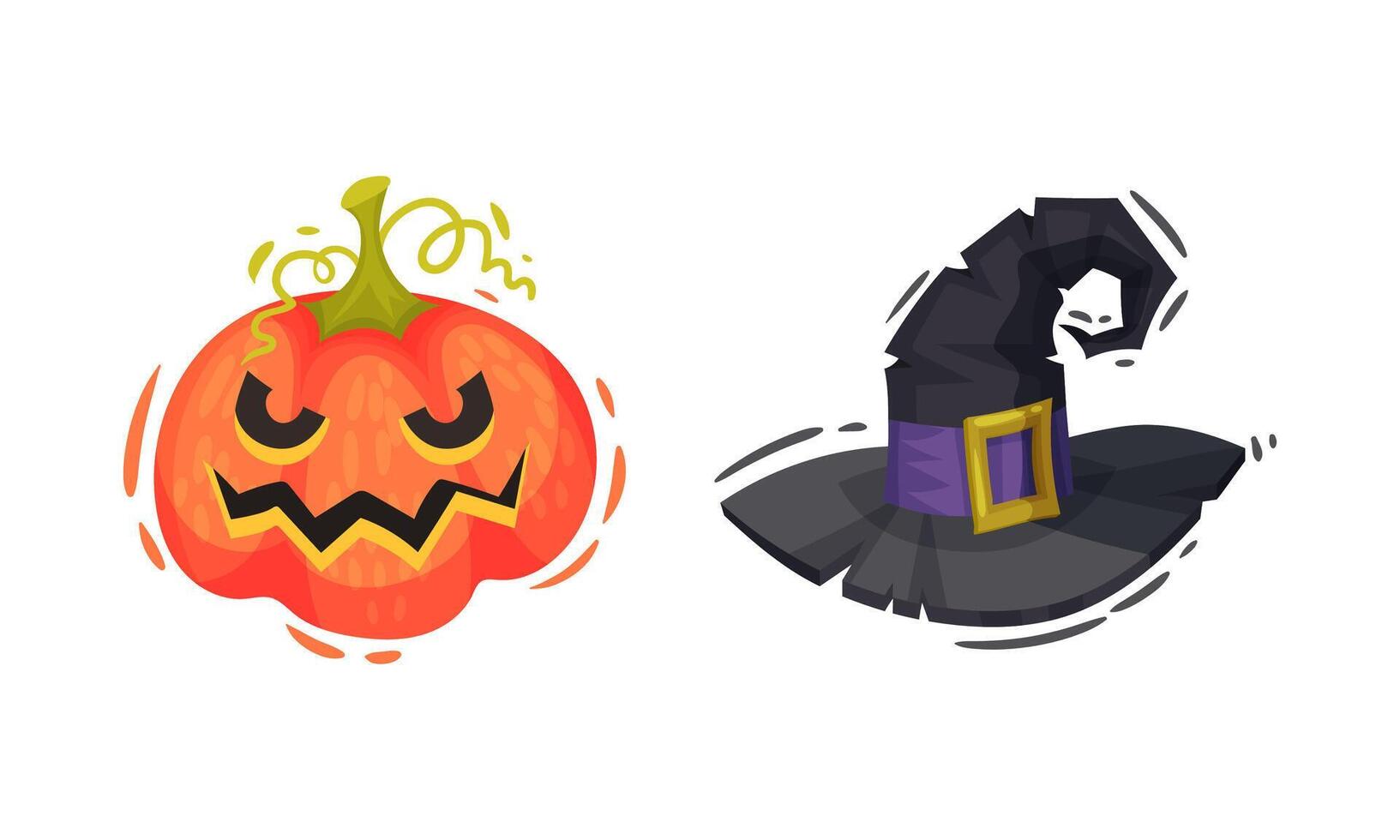 Witch Pointed Hat and Pumpkin as Halloween Symbol Set vector