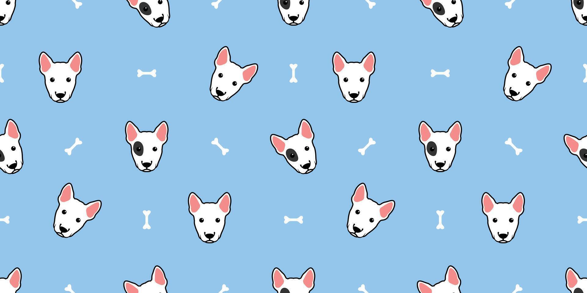 Cute bull terrier puppy face with bone toy cartoon seamless pattern vector