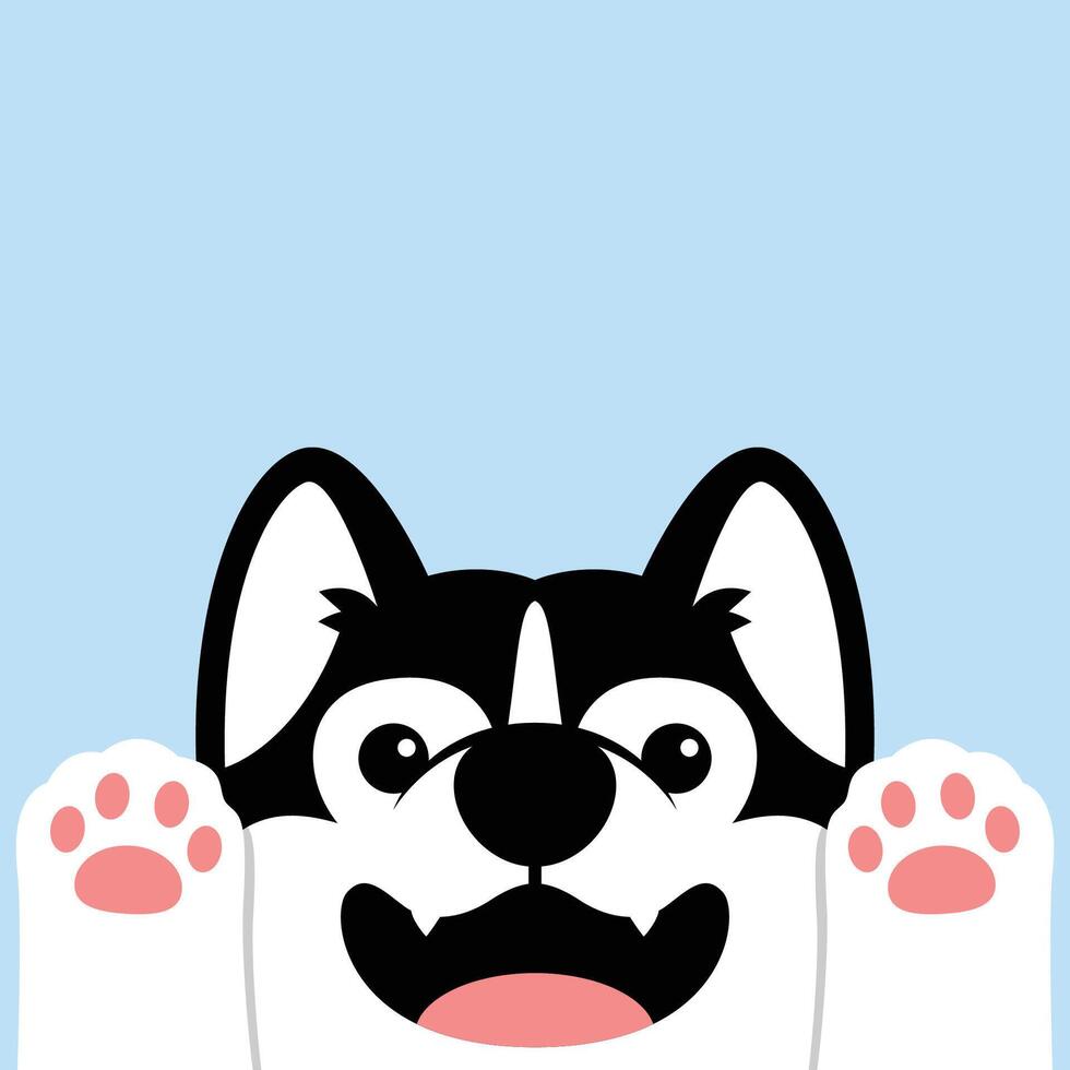 Funny siberian husky puppy, dog face flat design vector