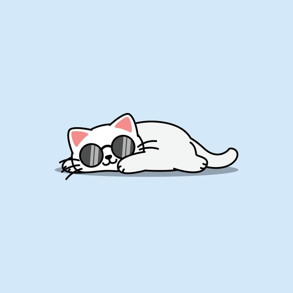 Lazy white cat with sunglasses cartoon vector
