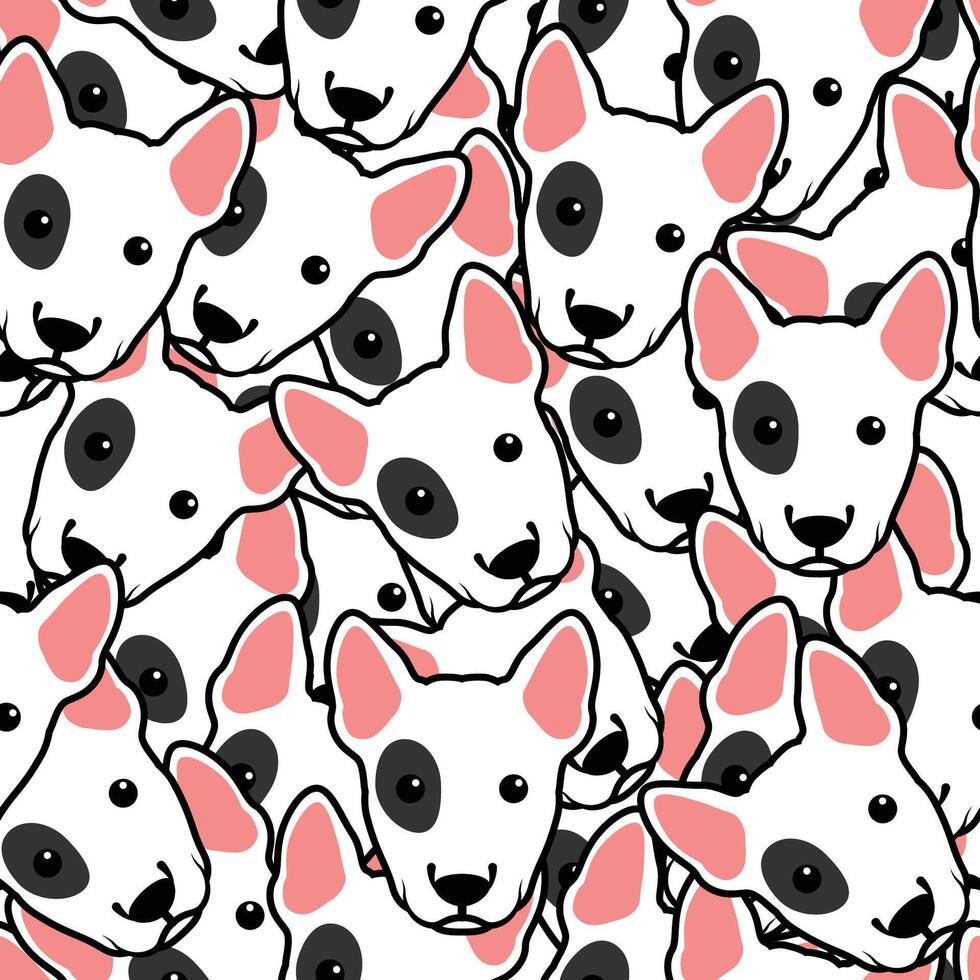 Cute bull terrier puppy face cartoon seamless pattern vector