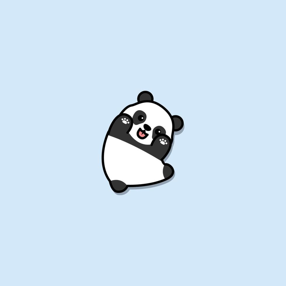 Cute panda lying down and waving paw cartoon vector