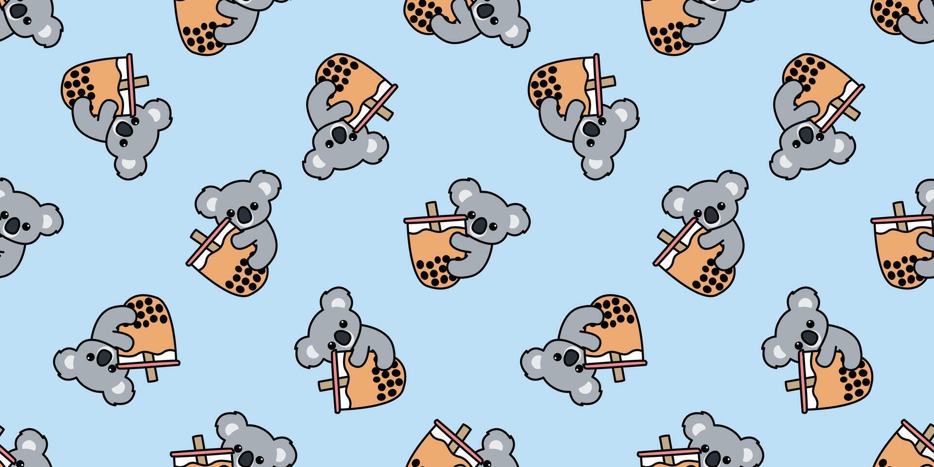 Cute koala hugging a bubble tea cartoon seamless pattern vector