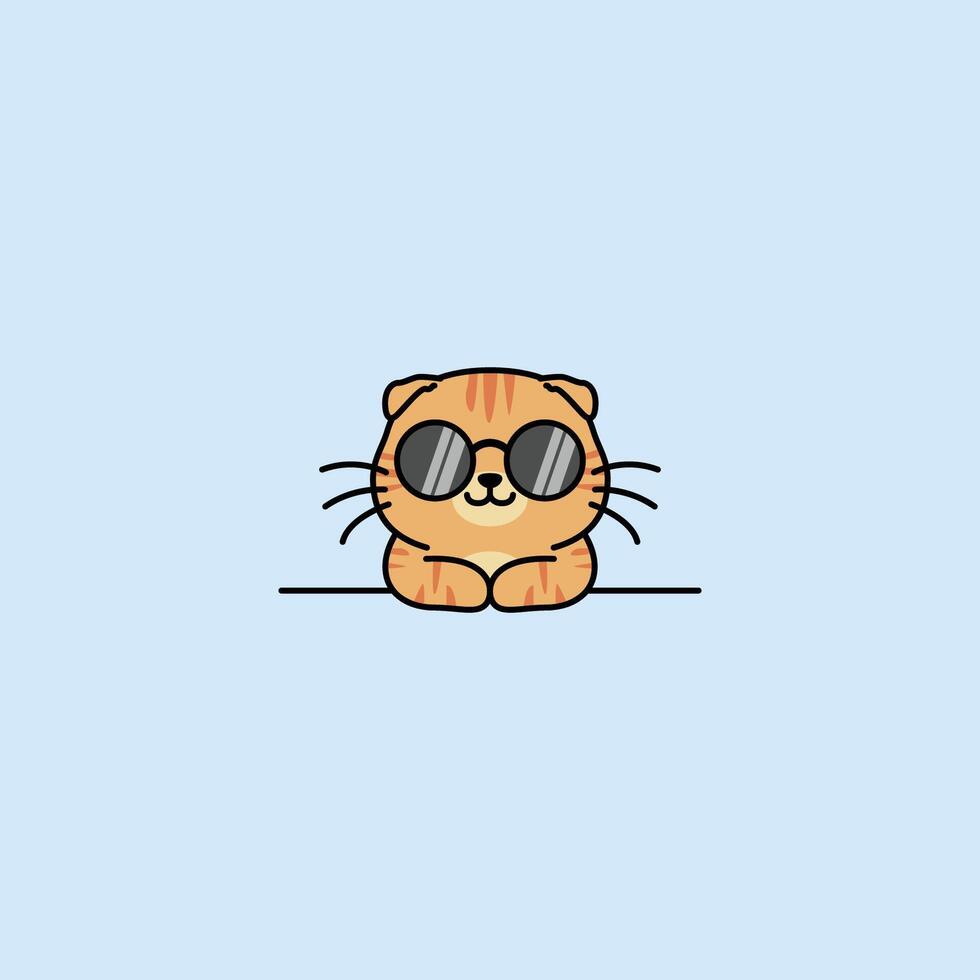 Cute scottish fold cat orange color with sunglasses cartoon vector