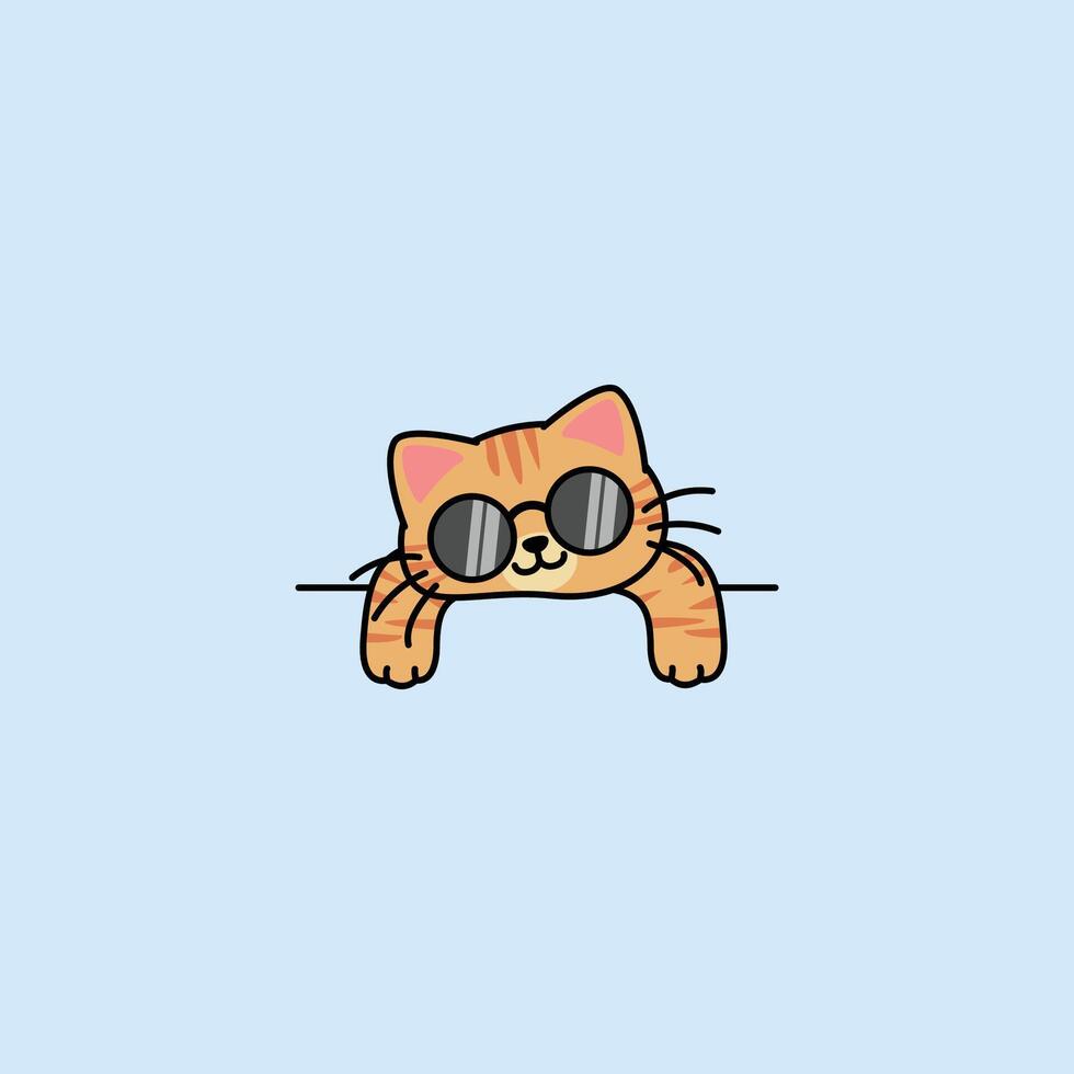 Lazy orange cat with sunglasses sleeping cartoon vector
