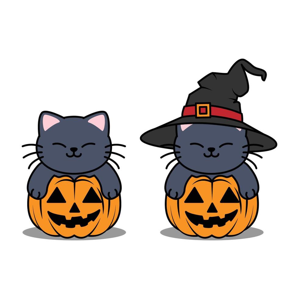Cute Black Cat With Halloween Jack o' Lantern cartoon vector