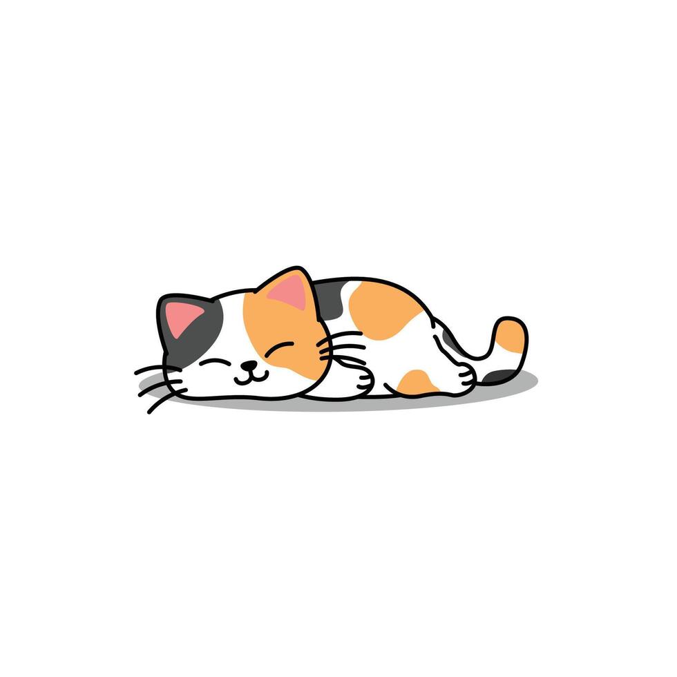 Lazy calico cat sleeping cartoon, Cute fat cat three color vector