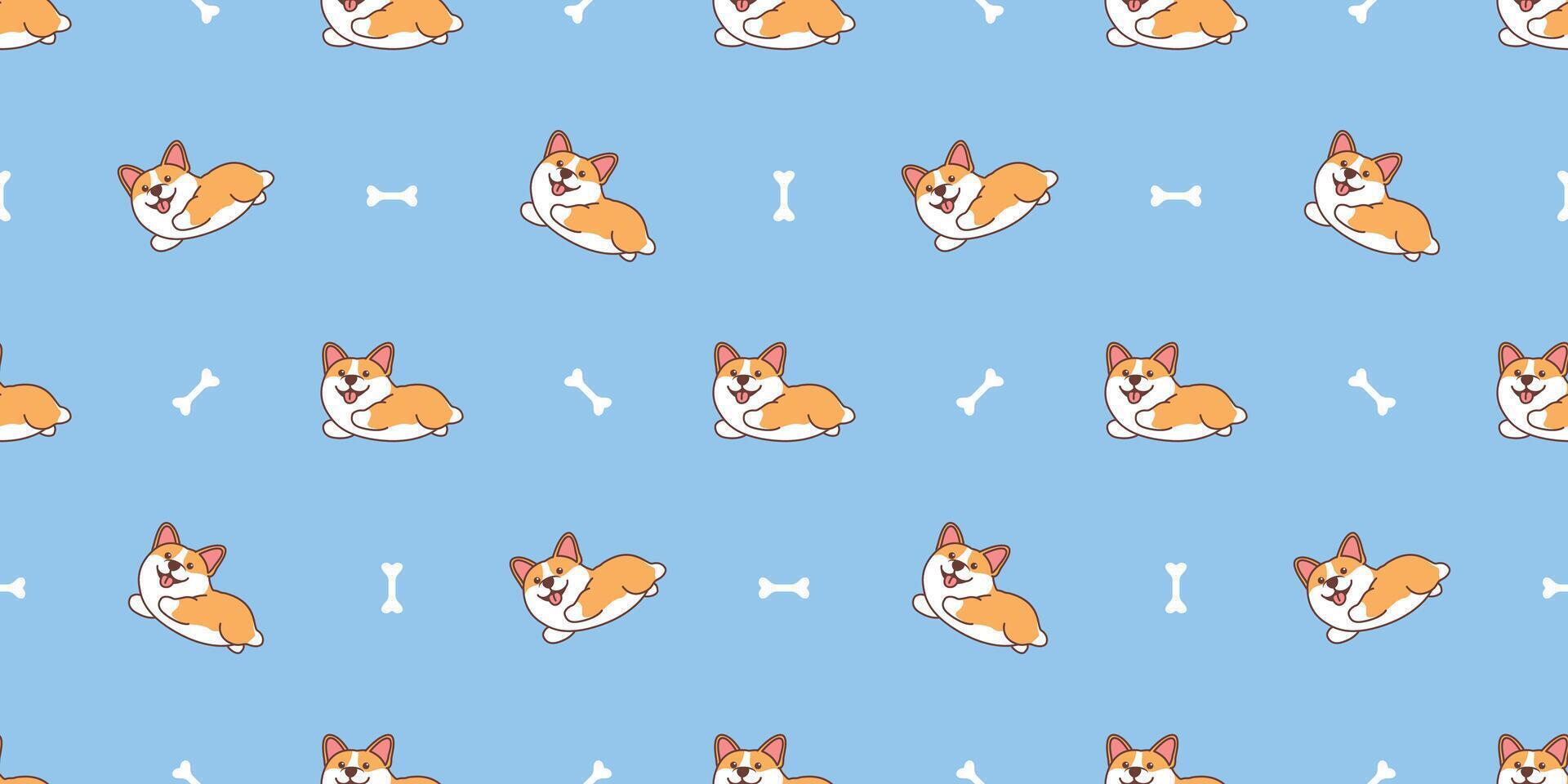 Cute corgi dog running cartoon seamless pattern vector