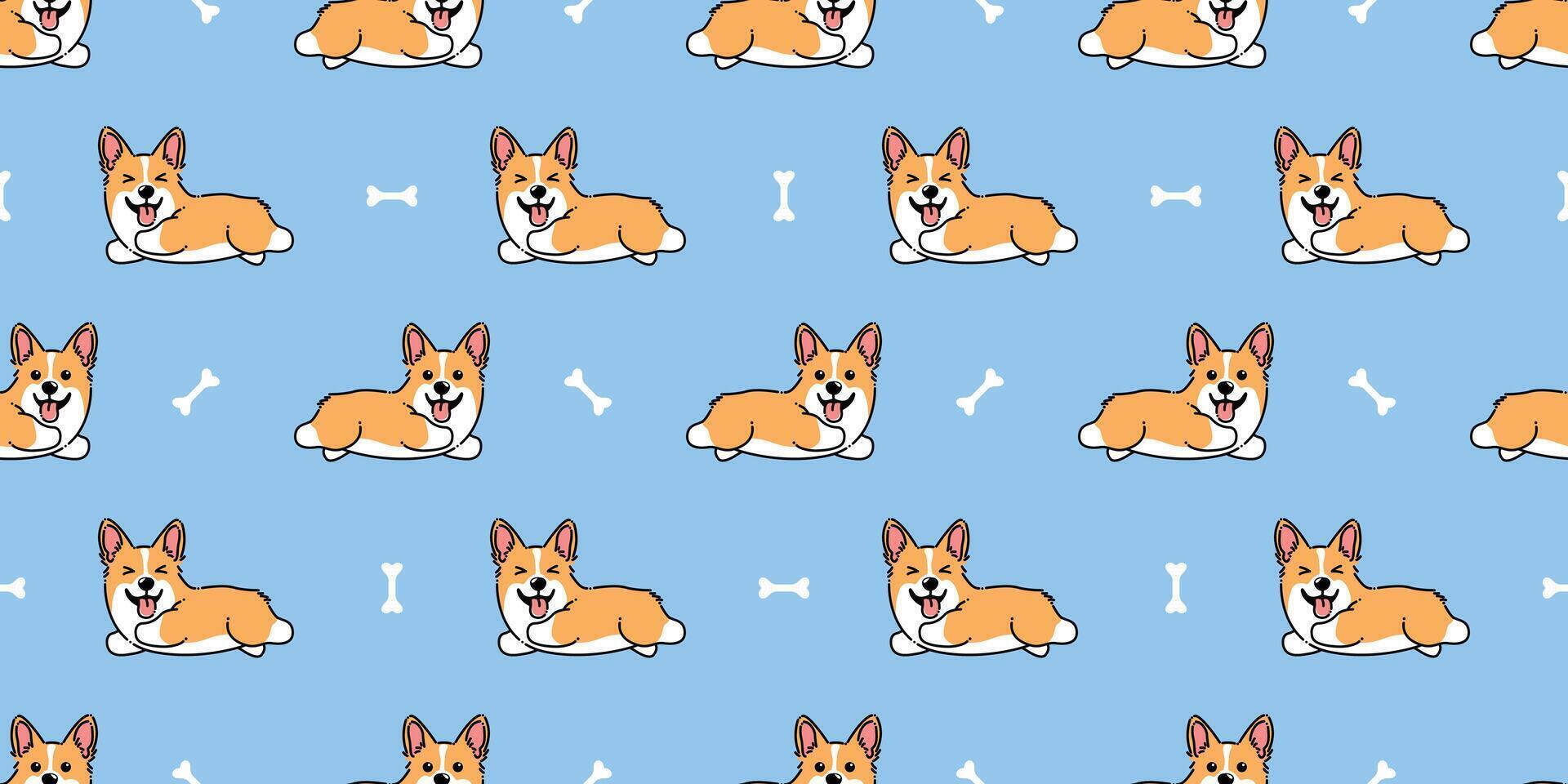 Funny corgi puppy running cartoon seamless pattern vector