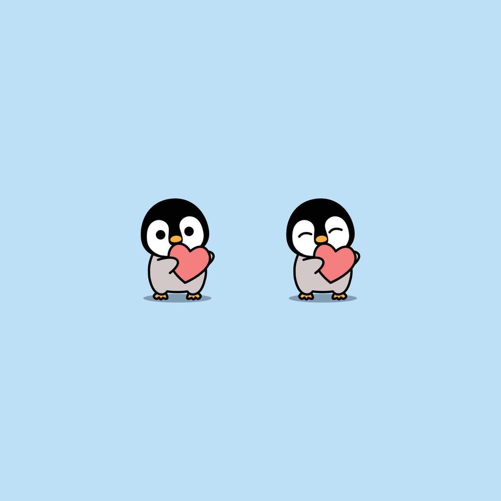 Cute penguin baby with red heart cartoon vector
