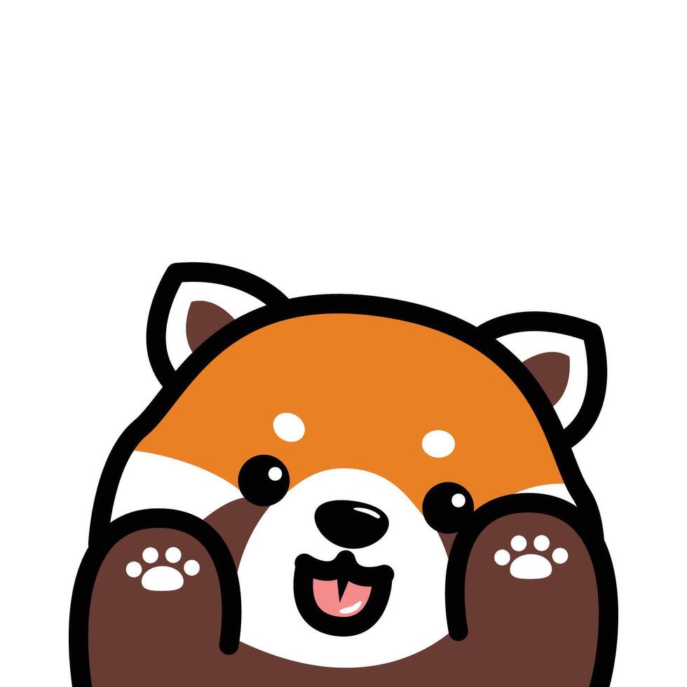 Cute red panda tongue out and paws up cartoon vector