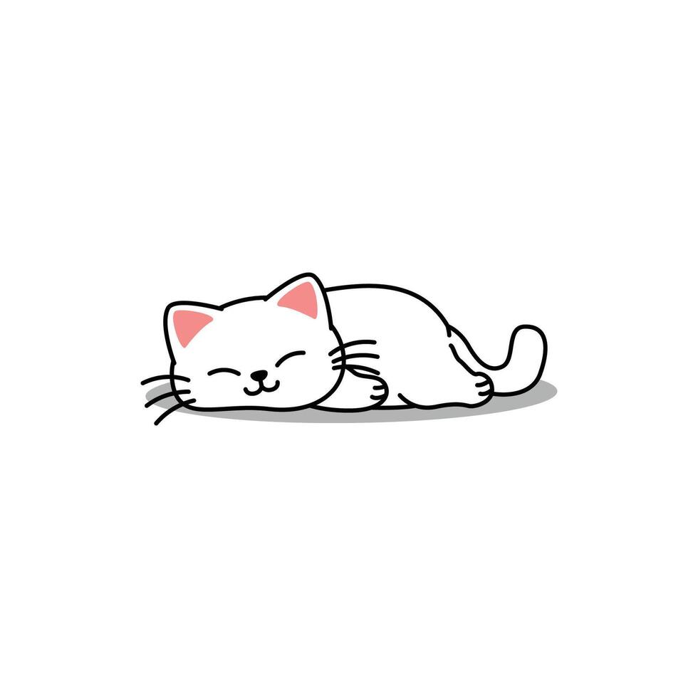 Lazy white cat sleeping cartoon vector