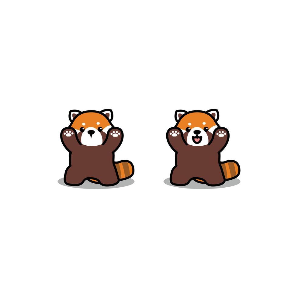 Cute red panda standing and paws up cartoon vector
