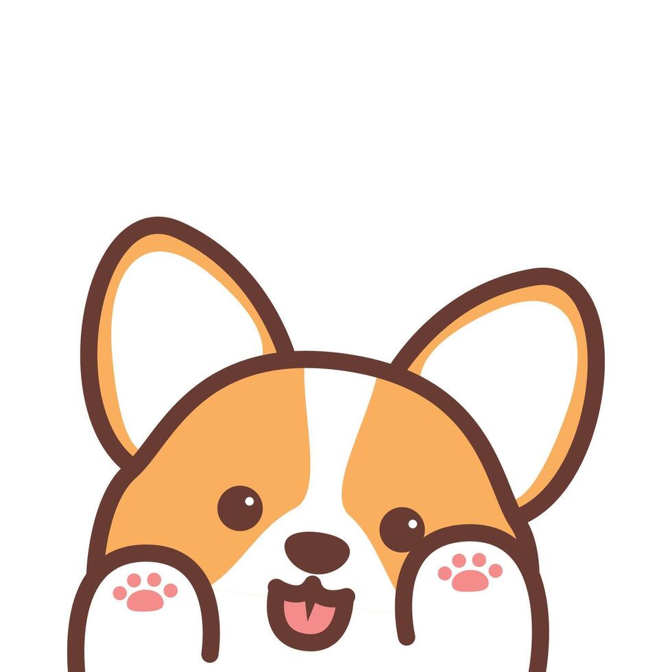 Cute corgi tongue out and paws up cartoon, illustration vector