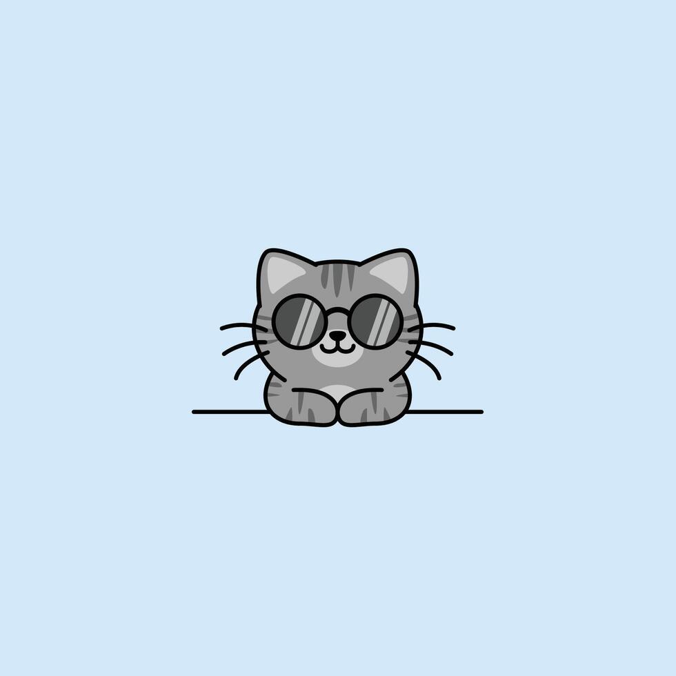 Cute tabby cat with sunglasses cartoon vector
