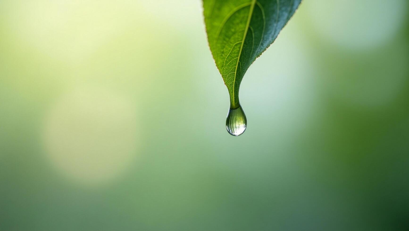 a drop of water is hanging from a leaf photo