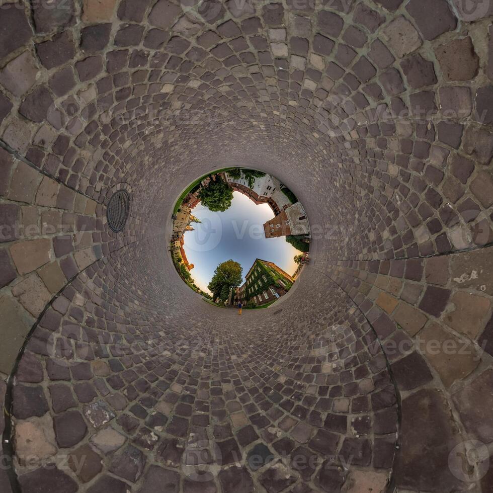 A 360 view of a cobblestone street with a sky in the middle photo