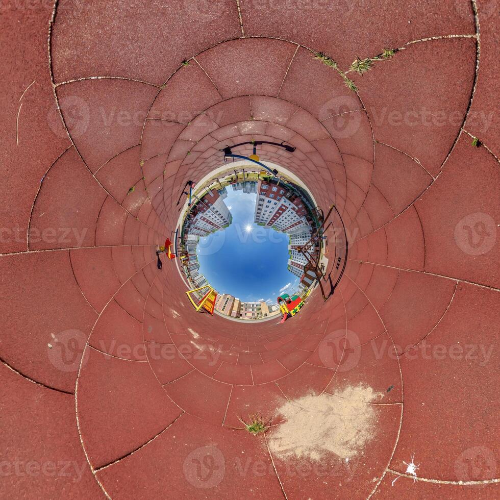 A circular view of a building with a blue sky photo