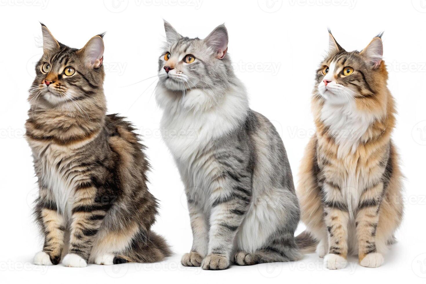 Three Cats Posed on White photo