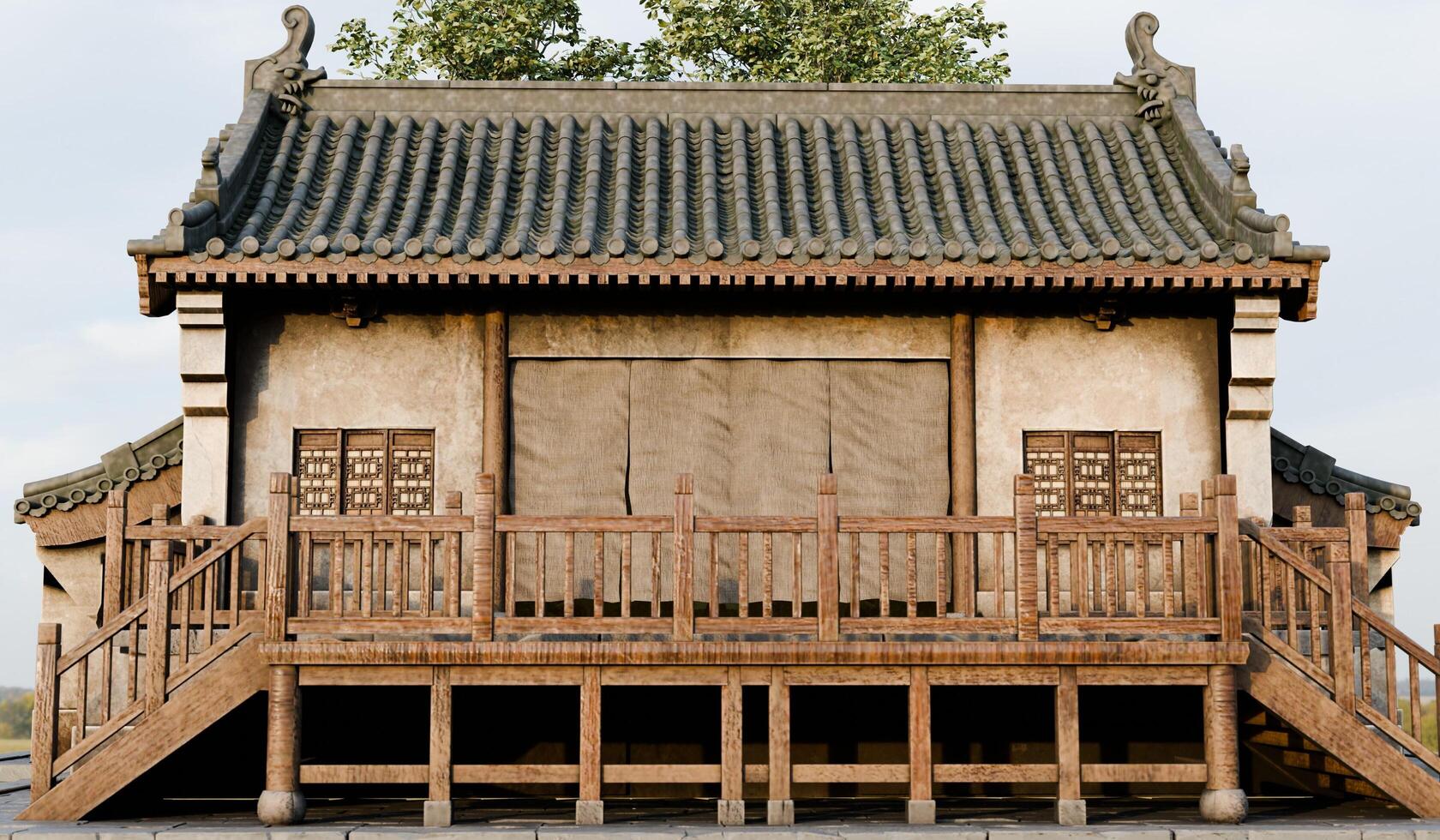 Old building, Chinese building, ancient architecture, 3D illustration photo