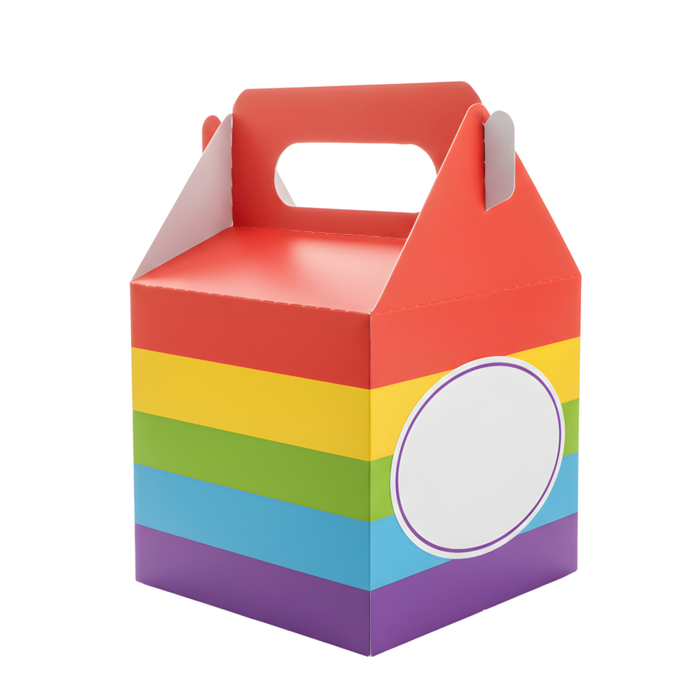 Rainbow Striped Party Favor Box with Blank Label png