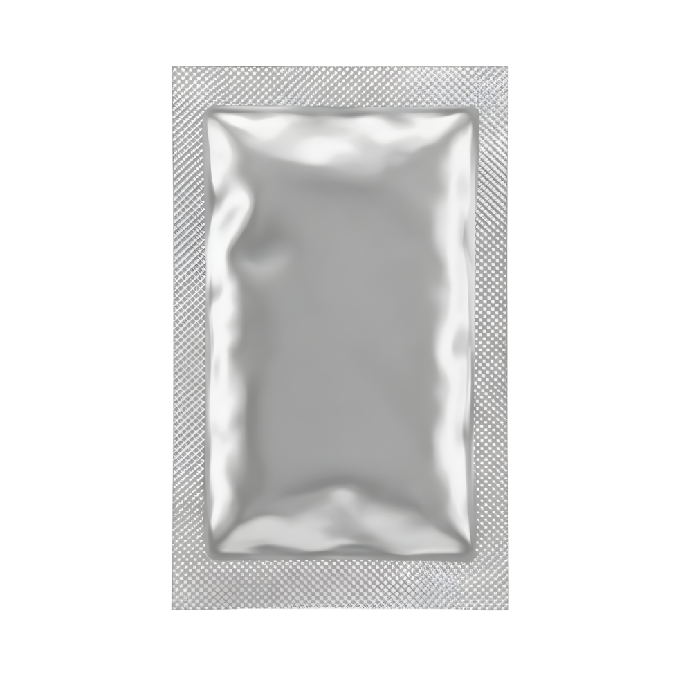 Silver Foil Packaging Pouch Mockup With Transparent Background png