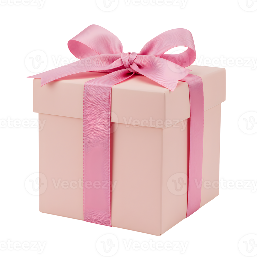 Pink Gift Box with Pink Ribbon and Bow on Transparent Background png