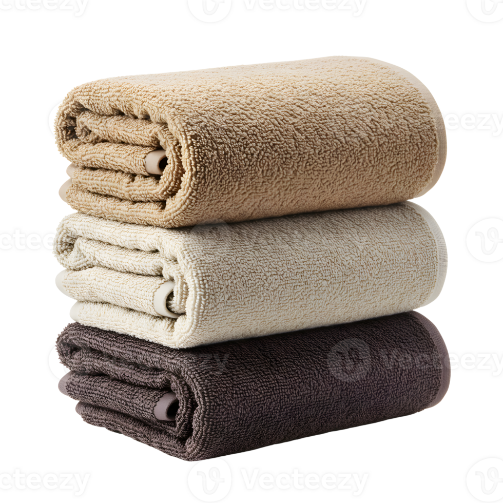 Stack of Rolled Beige Tan and Brown Soft Bath Towels png