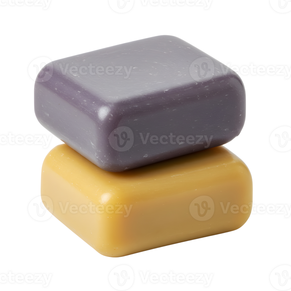 Two Bars of Handmade Soap Purple and Yellow png