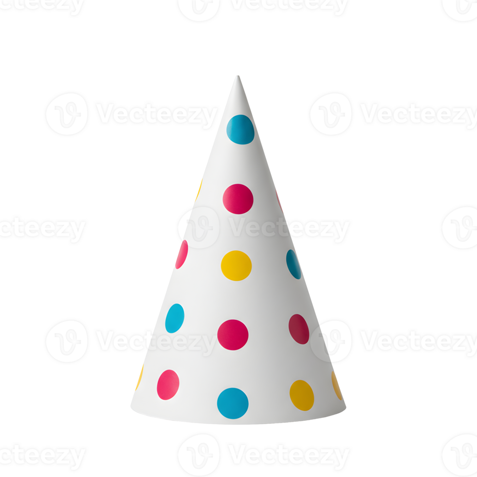 White Party Hat with Colorful Polka Dots on Transparent Background png