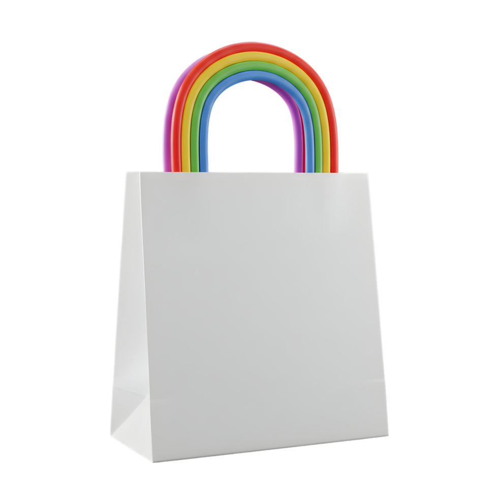 White Paper Shopping Bag with Rainbow Handle png