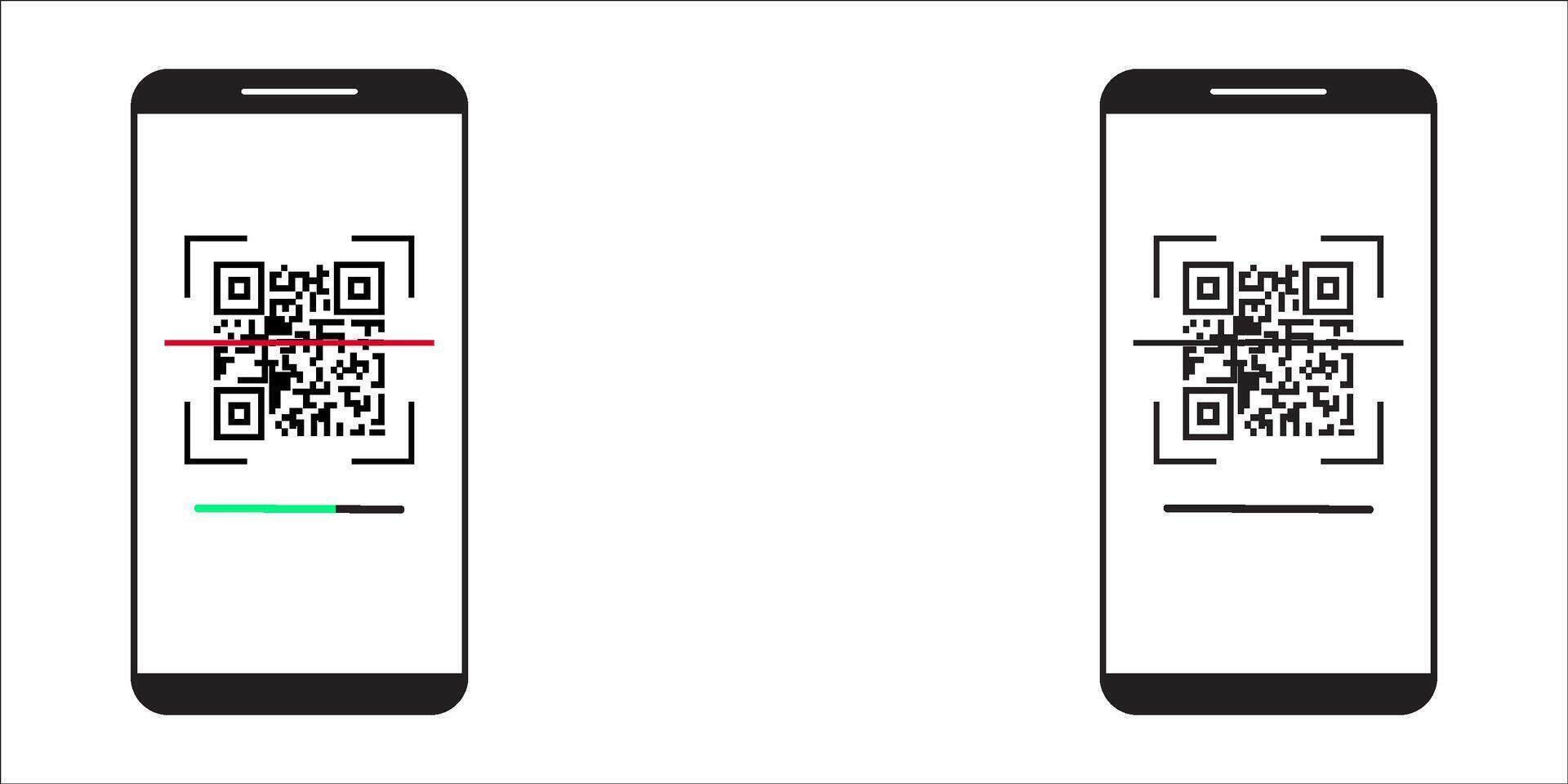 QR code scanning icon in smartphone. hand holding Mobile phone in line style, illustration on white background vector