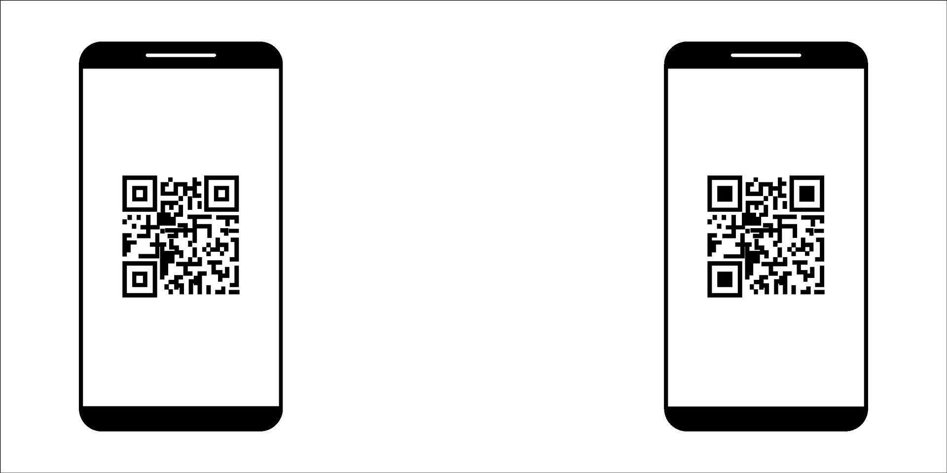 QR code scanning icon. in smartphone. hand holding Mobile phone in line style, illustration on white background vector