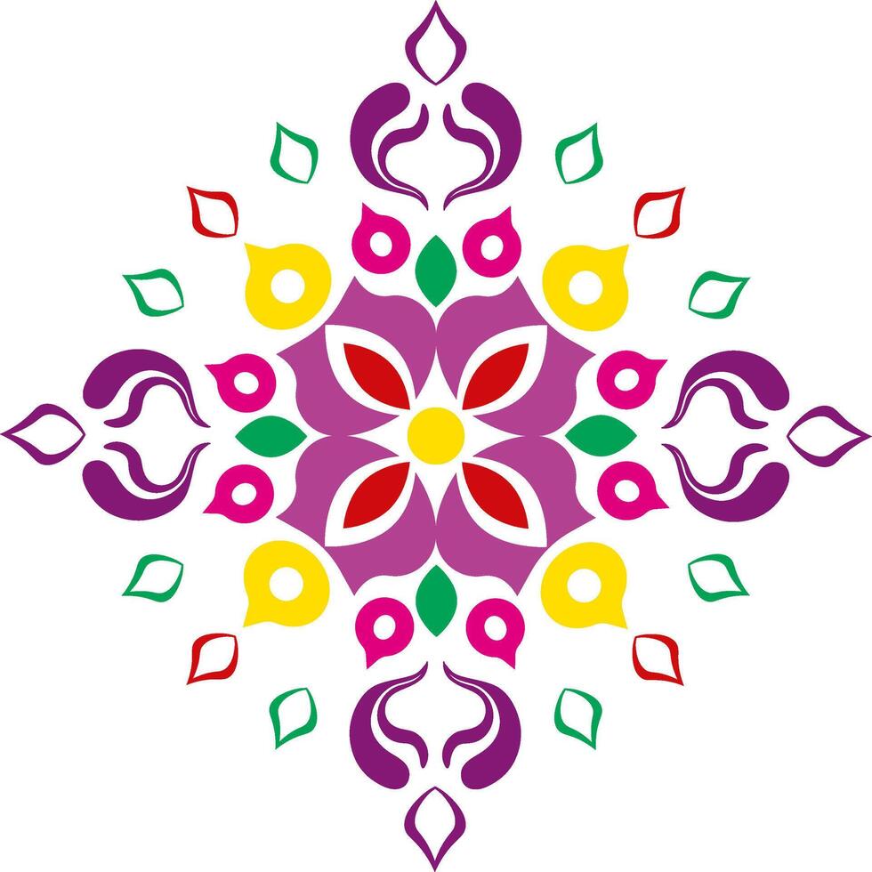 bright colorful geometric rangoli design element illustration, vibrant Indian decorative pattern for diwali festival, isolated on white background vector