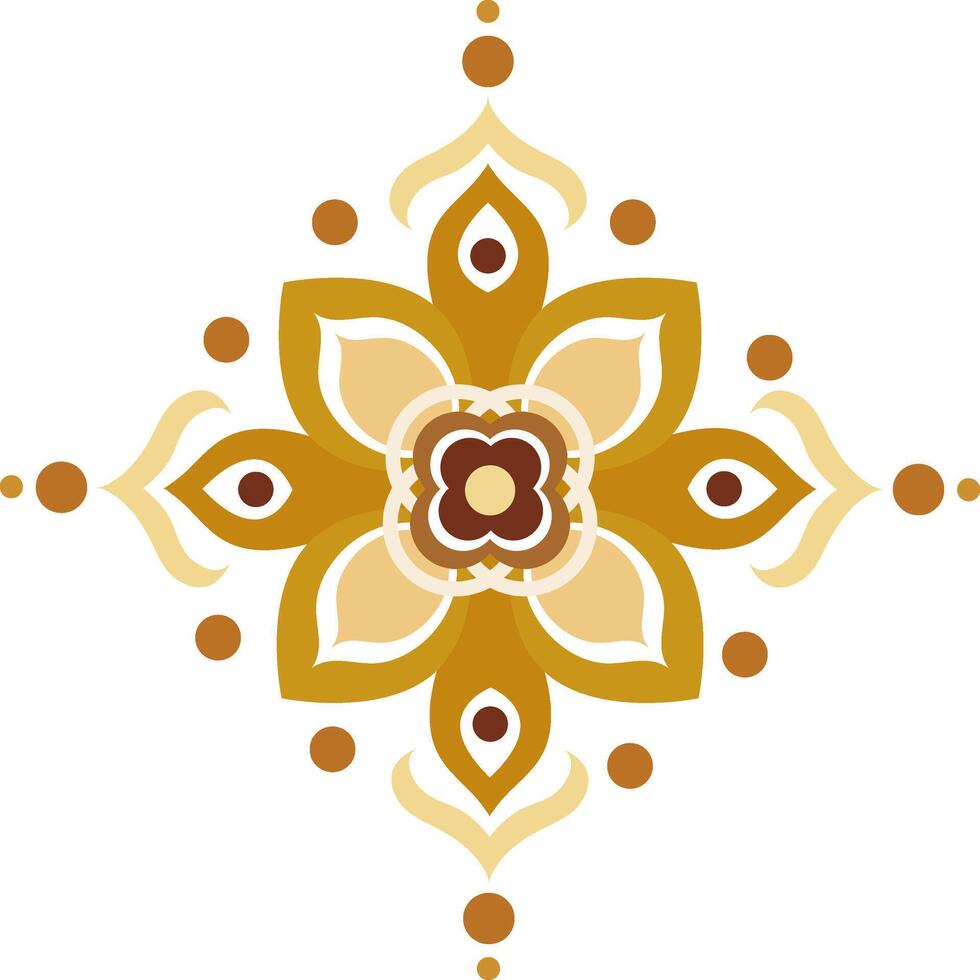 isolated golden indian rangoli pattern illustration, elegant ornamental design element for diwali and festive decorations on white background, decor vector