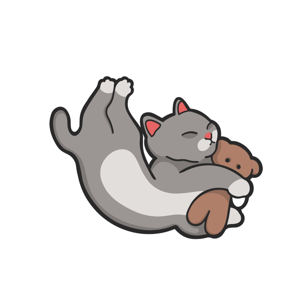 Hugging a Doll Sleeping Cat Meme Sticker T-shirt Transparent Cute Illustration png