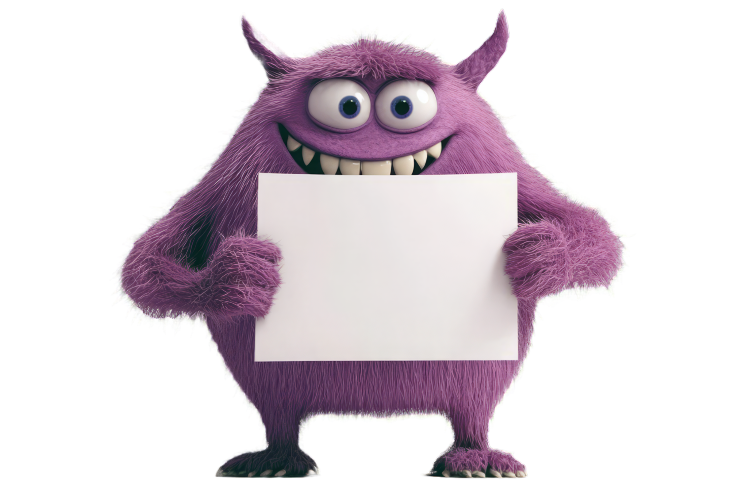 Cartoon purple monster character holding a blank sign png