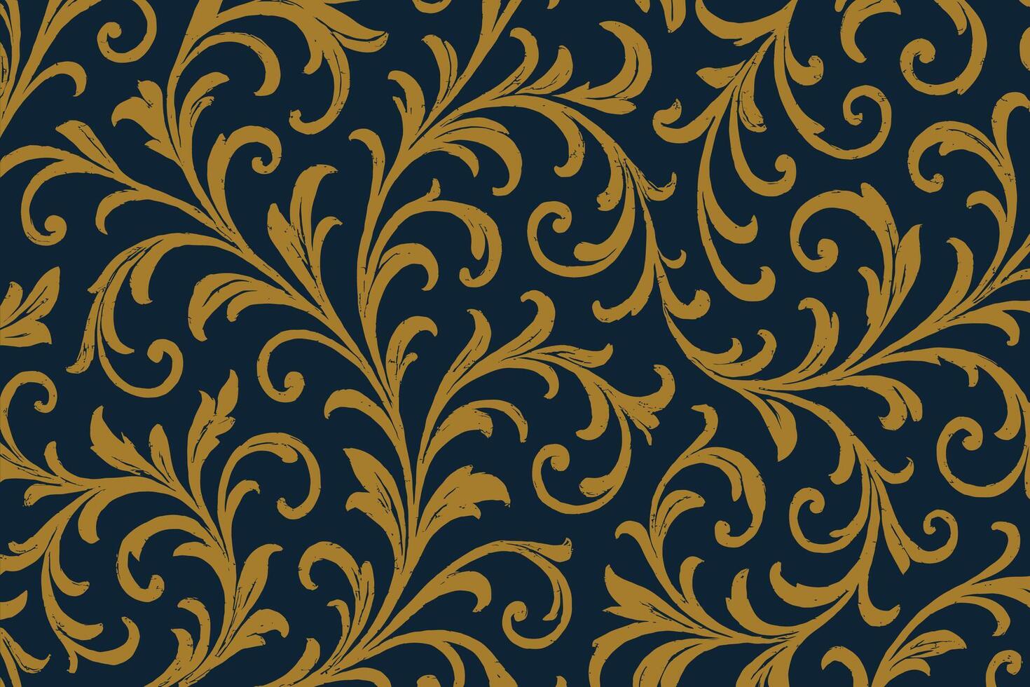 Baroque Floral Pattern with Golden Ornamental Swirls on Dark Background vector