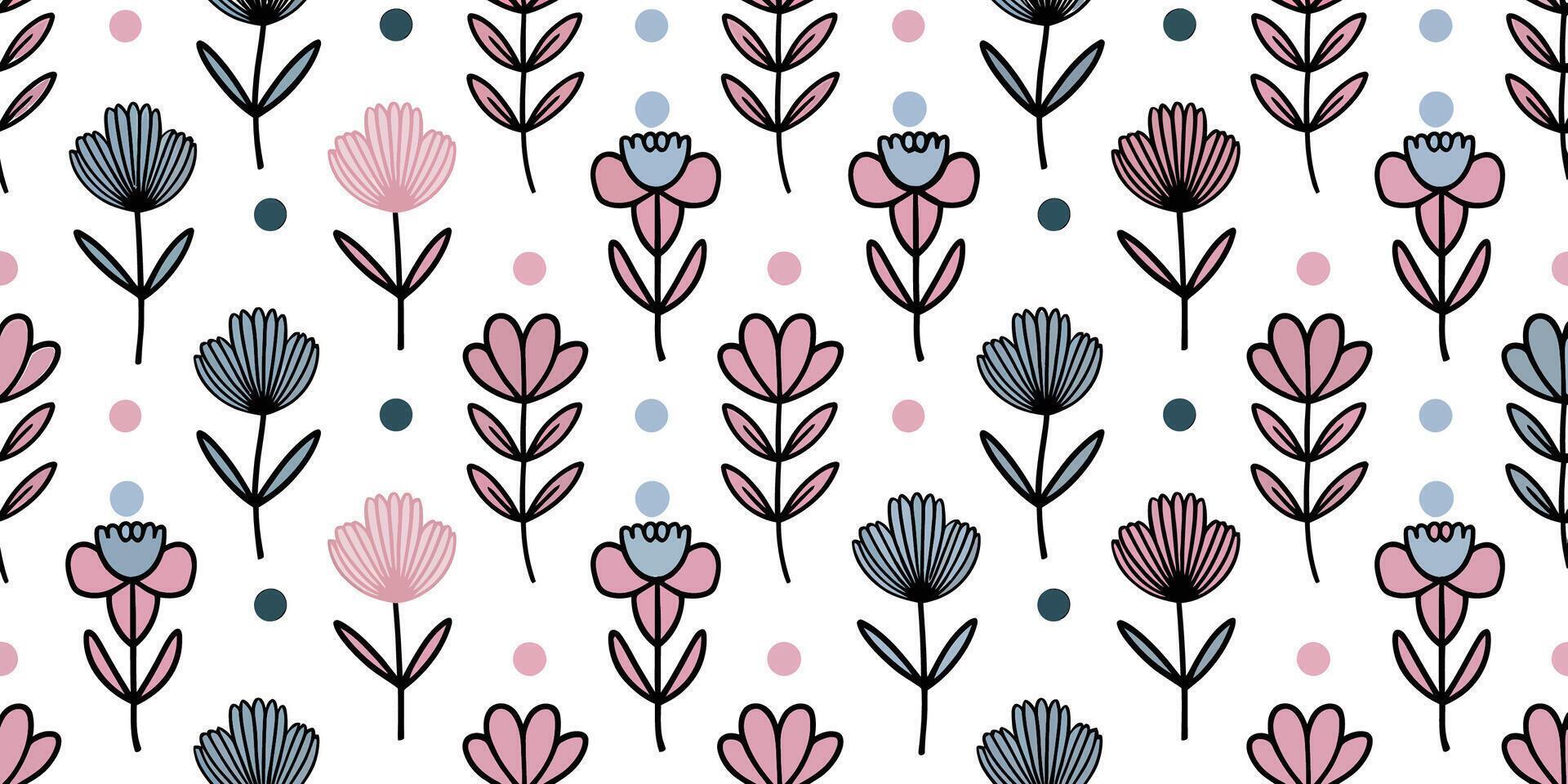Floral Pattern with Pink and Blue Flowers for Print Materials vector