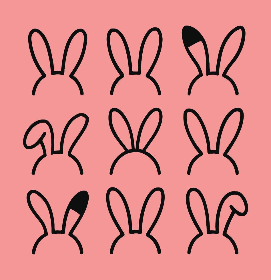 Cute Bunny Ears Icon Set in Minimal Line Style on Pink Background vector