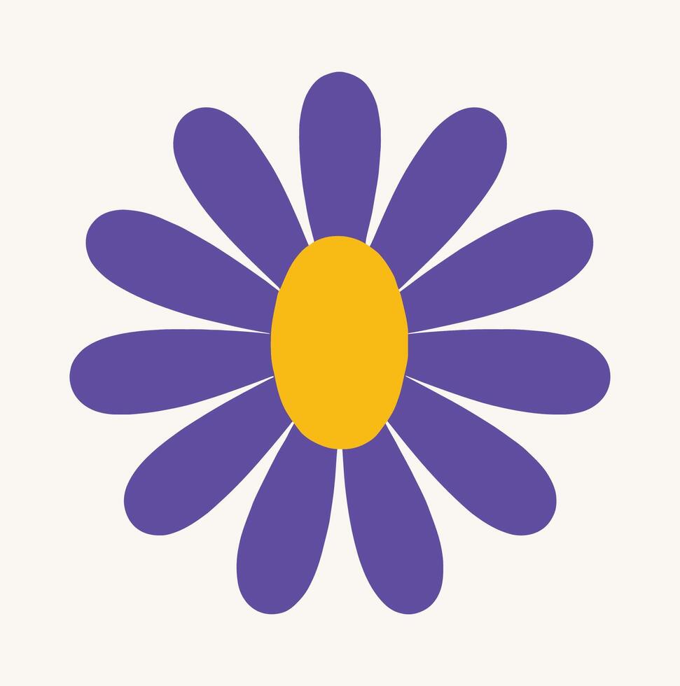 Simple Purple Daisy Flower with Yellow Centre in Flat Minimal Style on Light Background vector