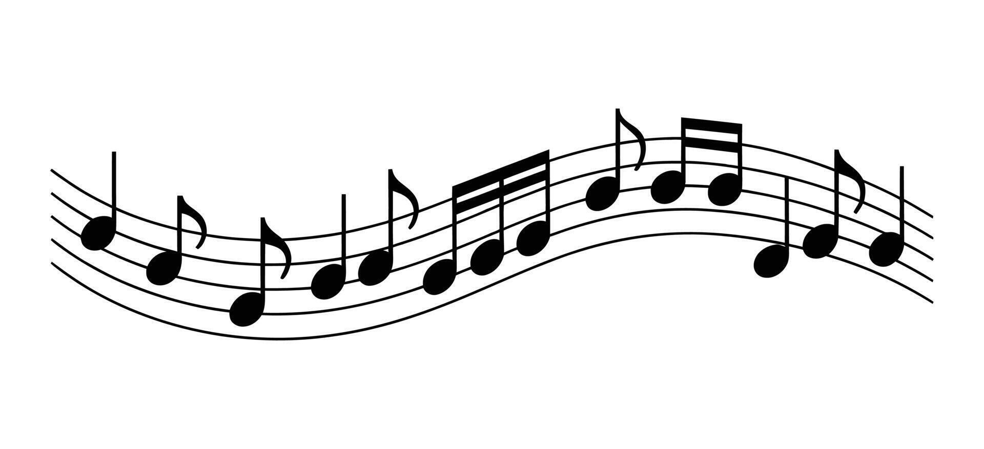 Curved Musical Staff with Black Notes of Music Notation vector